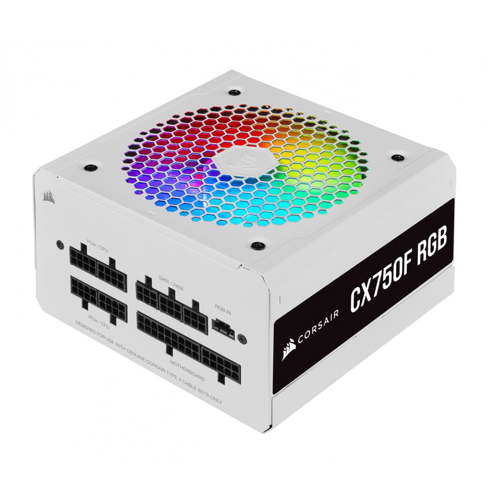 Fuente de Poder Corsair CX750F RGB, 750W, Certificación 80 Plus Bronze, Blanca