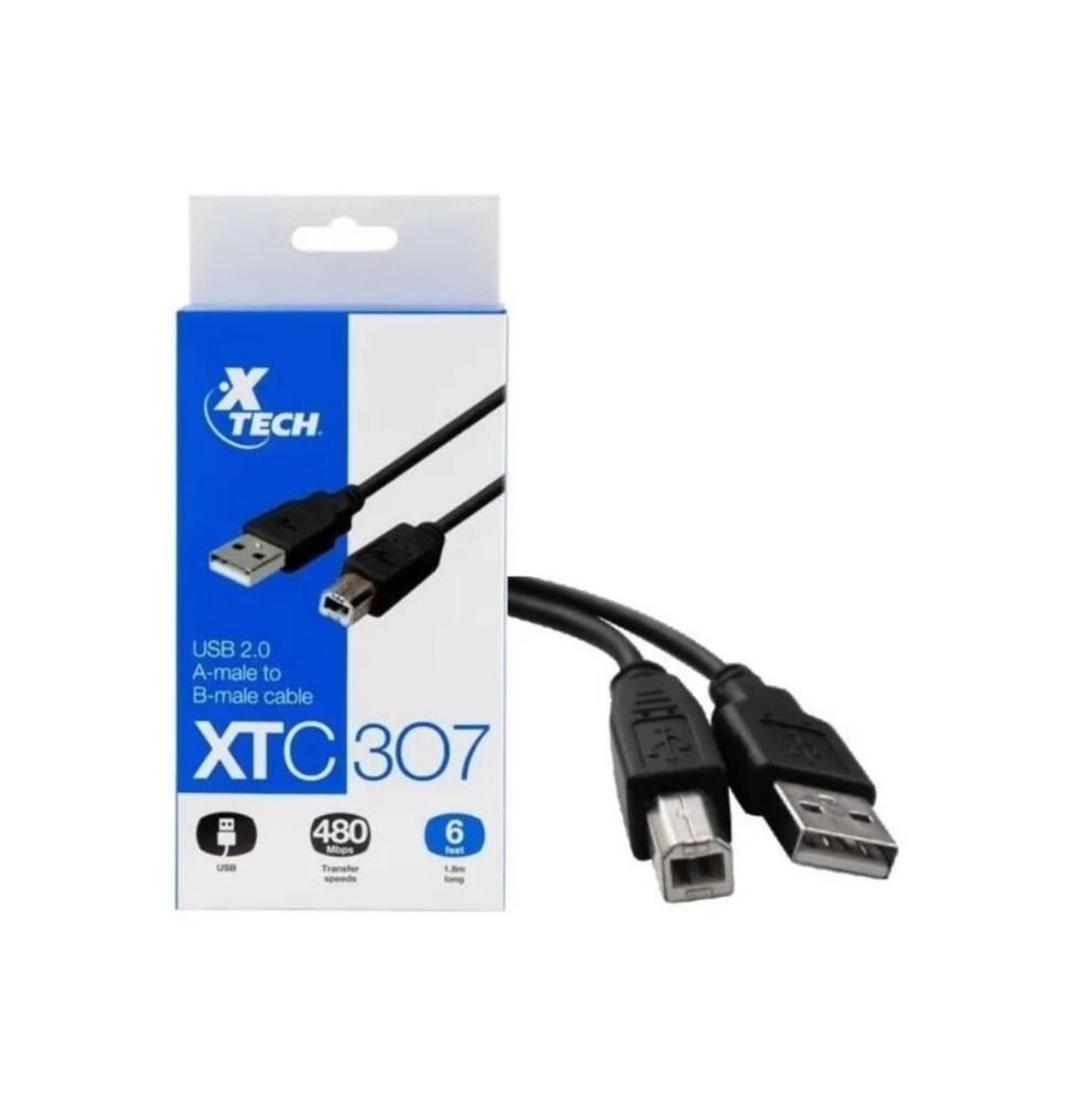 Cable de Impresora Xtech USB 2.0 con conector Macho A a Macho B 1.8 metros