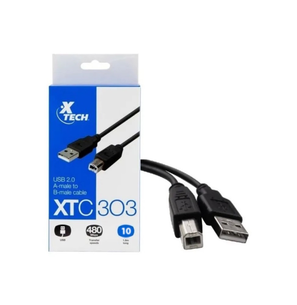 Cable de Impresora Xtech USB 2.0 con conector Macho A a Macho B 3 metros