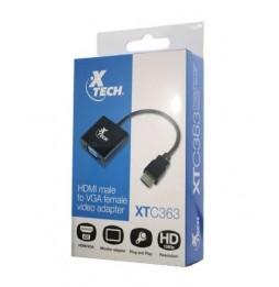 Adaptador HDMI Macho a VGA Hembra Xtech, Resolución 1080p, 5Gbps, 24 cm