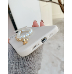 Carcasa Funda para iPhone con tira de mano de perlas y mariposa