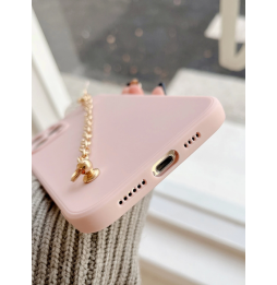 Carcasa Funda para iPhone con tira de mano de perlas y mariposa