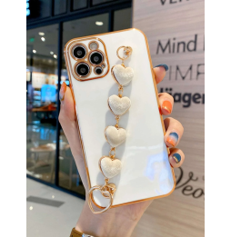 Carcasa Funda para iPhone con correa de muñeca de corazones