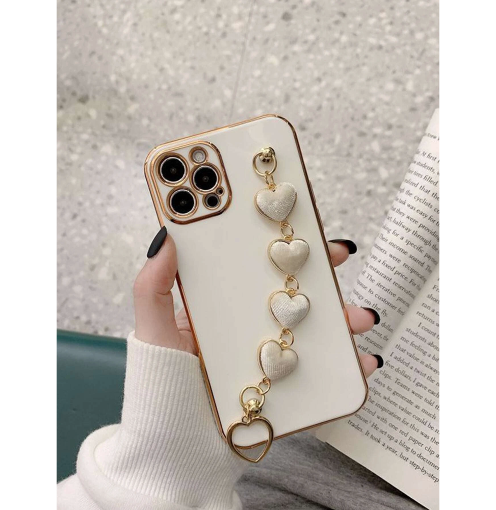 Carcasa Funda para iPhone con correa de muñeca de corazones