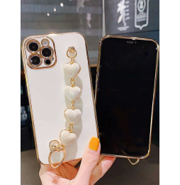Carcasa Funda para iPhone con correa de muñeca de corazones
