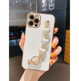Carcasa Funda para iPhone con correa de muñeca de corazones