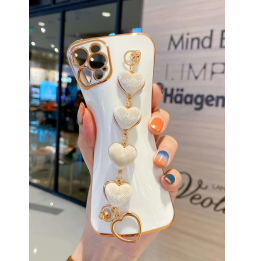 Carcasa Funda para iPhone con correa de muñeca de corazones