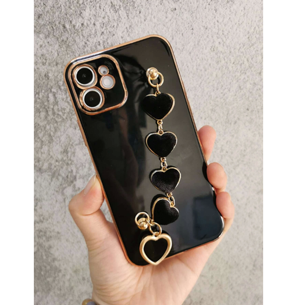 Carcasa Funda para iPhone con correa de muñeca de corazones