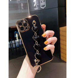 Carcasa Funda para iPhone con correa de muñeca de corazones
