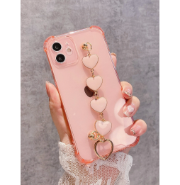 Carcasa Funda para iPhone Transparente con tira de mano de corazones