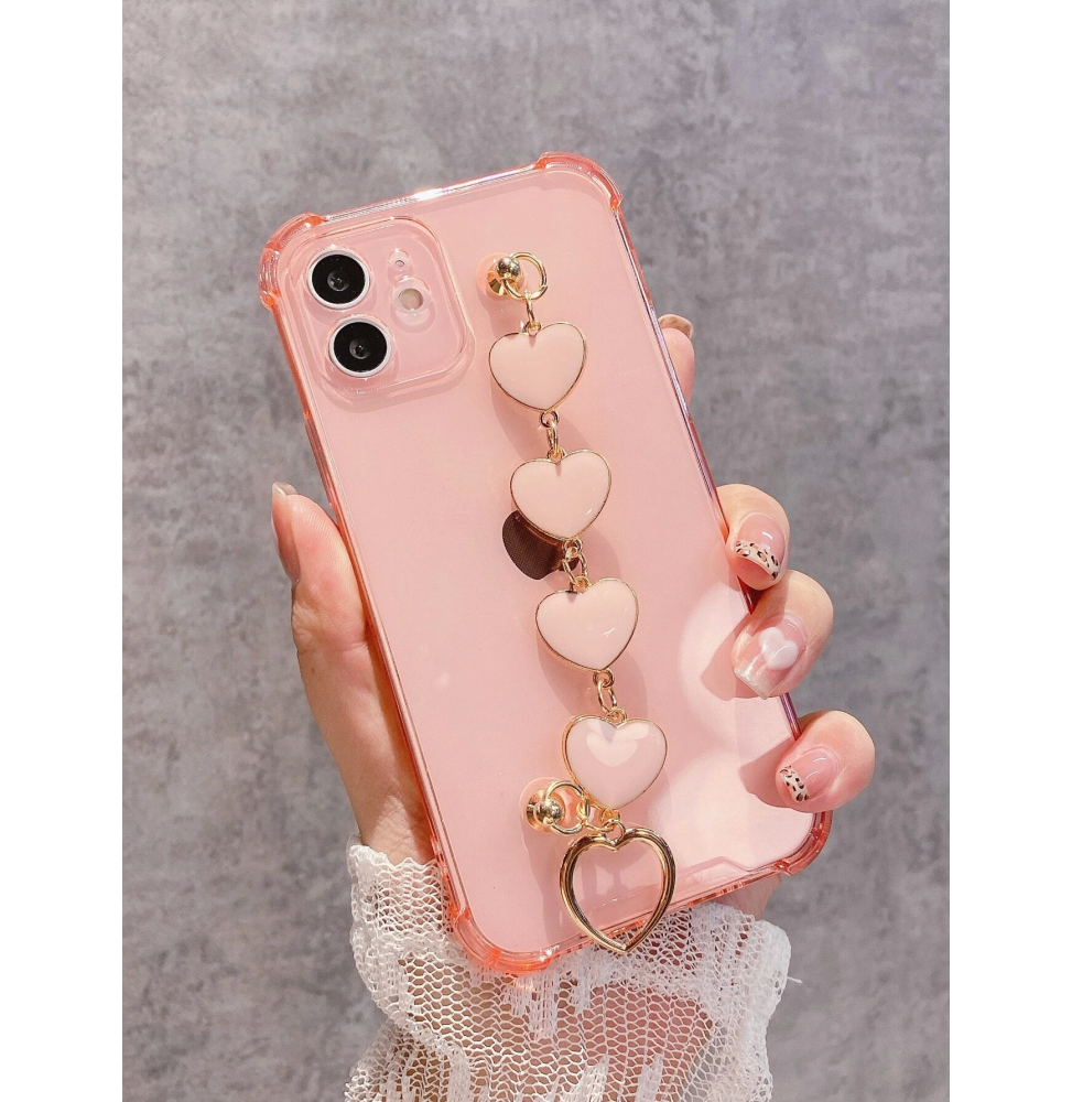 Carcasa Funda para iPhone Transparente con tira de mano de corazones