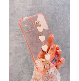Carcasa Funda para iPhone Transparente con tira de mano de corazones
