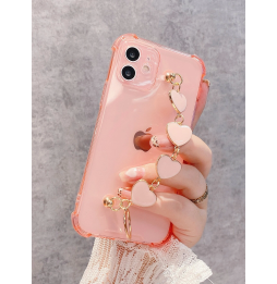 Carcasa Funda para iPhone Transparente con tira de mano de corazones