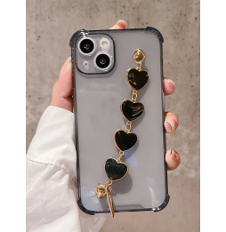 Carcasa Funda para iPhone Transparente con tira de mano de corazones