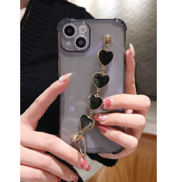 Carcasa Funda para iPhone Transparente con tira de mano de corazones