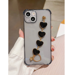 Carcasa Funda para iPhone Transparente con tira de mano de corazones