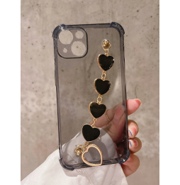 Carcasa Funda para iPhone Transparente con tira de mano de corazones