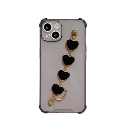 Carcasa Funda para iPhone Transparente con tira de mano de corazones