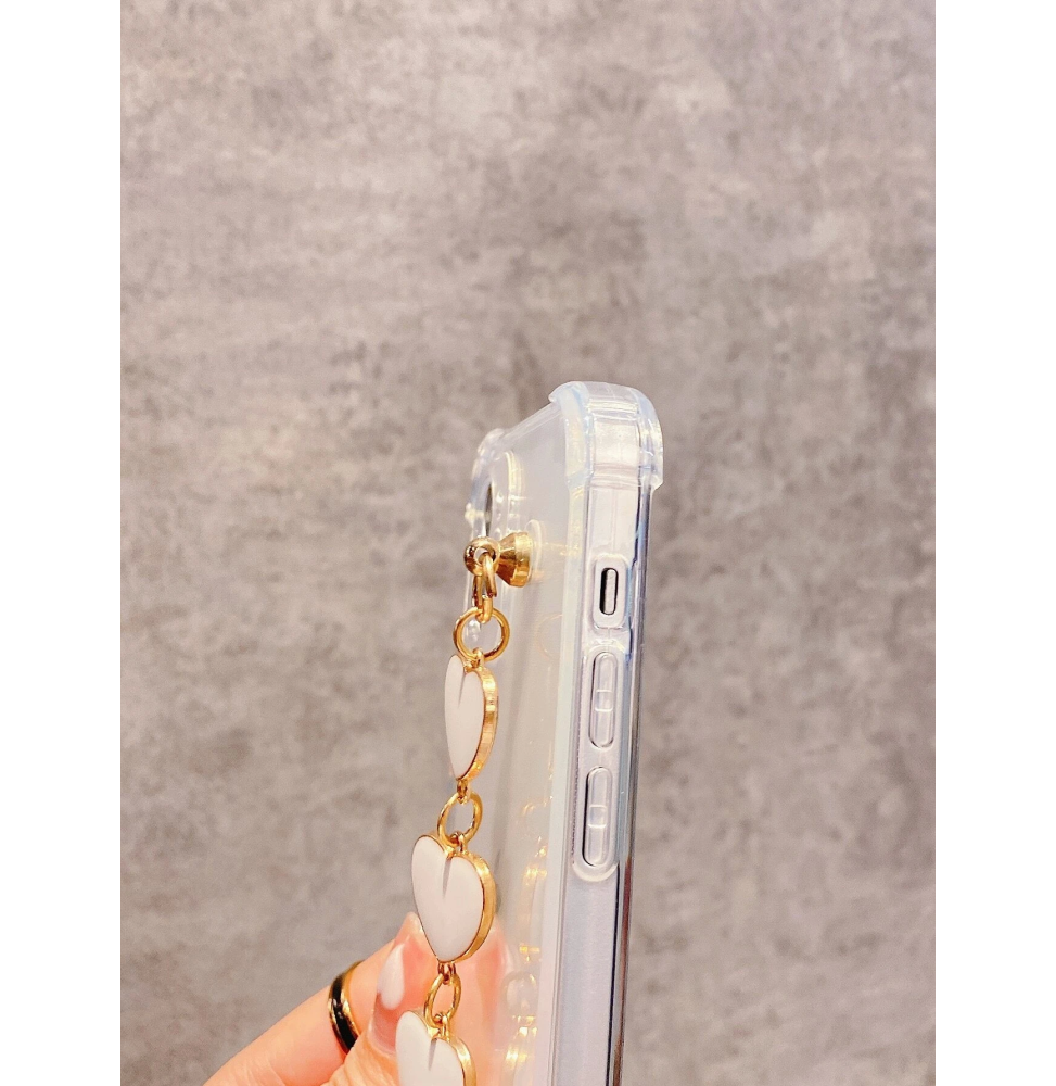 Carcasa Funda para iPhone Transparente con tira de mano de corazones