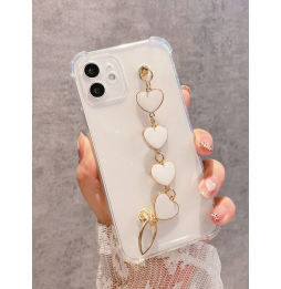 Carcasa Funda para iPhone Transparente con tira de mano de corazones