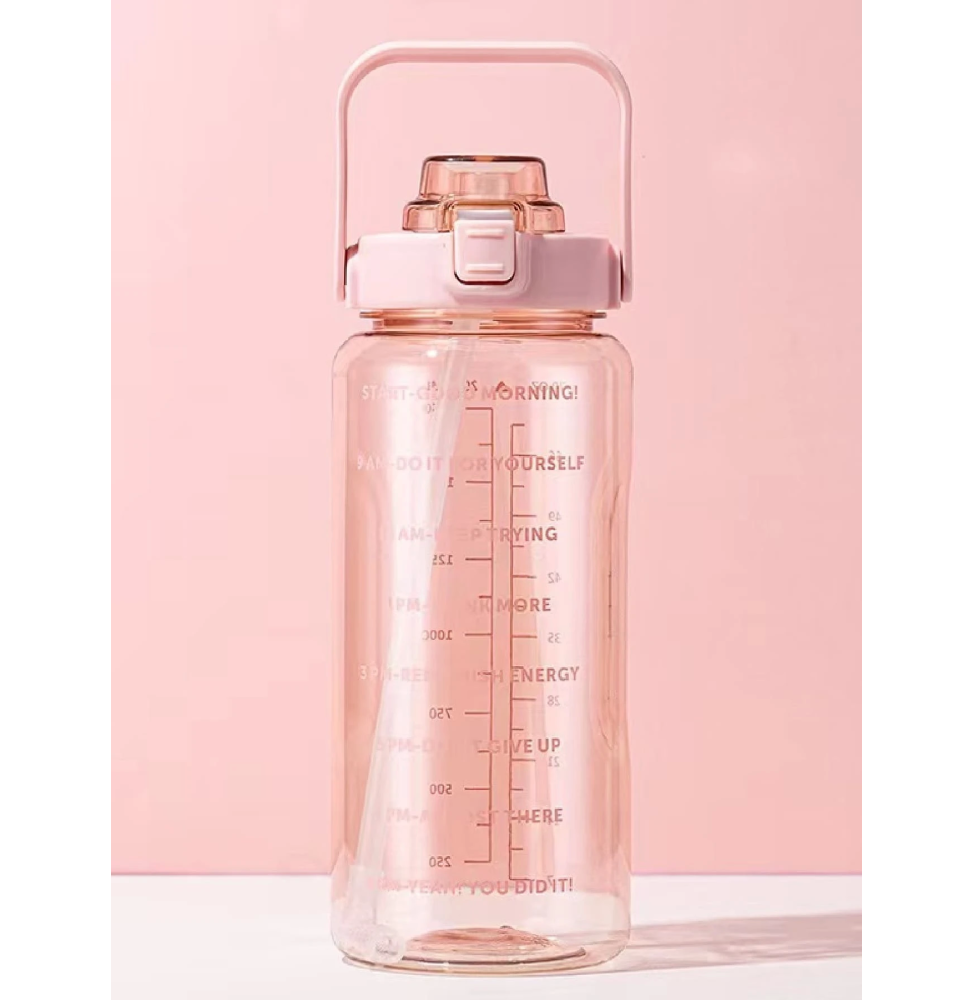 Botella de agua plástica 2L con estampado de letras y horas